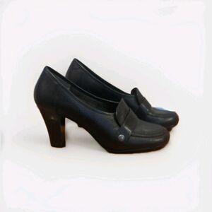 aerosoles Black Chunky Block Heel Penny Loafers Retro Y2K Goth Grunge Emo